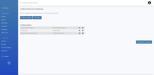 Screenshot Lieferantenbewertung